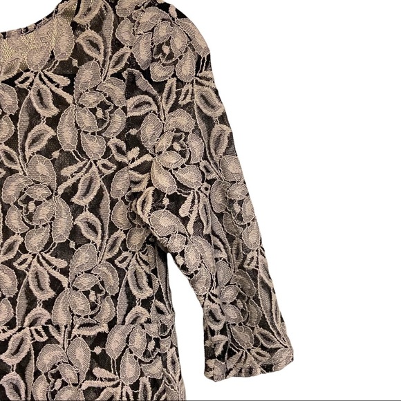 Free People XS Black Gray Floral Lace Sheer Three-quarter Sleeve Feminine Dress - Picture 5 of 6